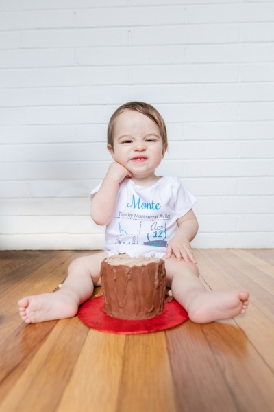 Baby Brother's First Birthday - Camp themed first birthday session - moose rocking chair - black and red plaid - big sister with pink bow