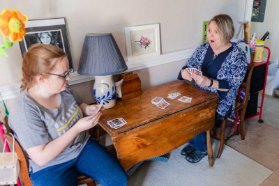 NH adaptive living.  Visiually impaired woman demonstrates life skills and tools learned from the Hadley institute for the Blind and Visually Impaired at home in Exeter, NH