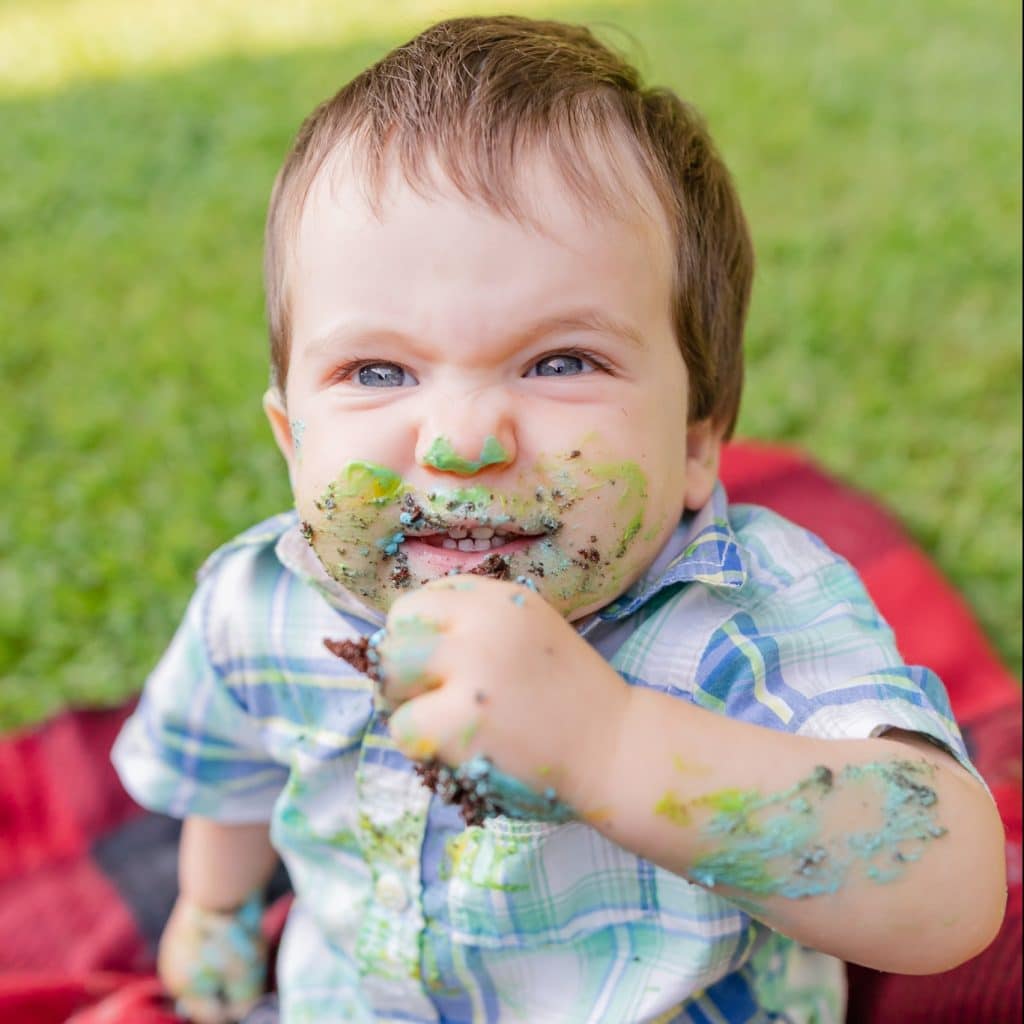 Hampton NH First Birthday Cake Smash - Baby loves the cake - bab