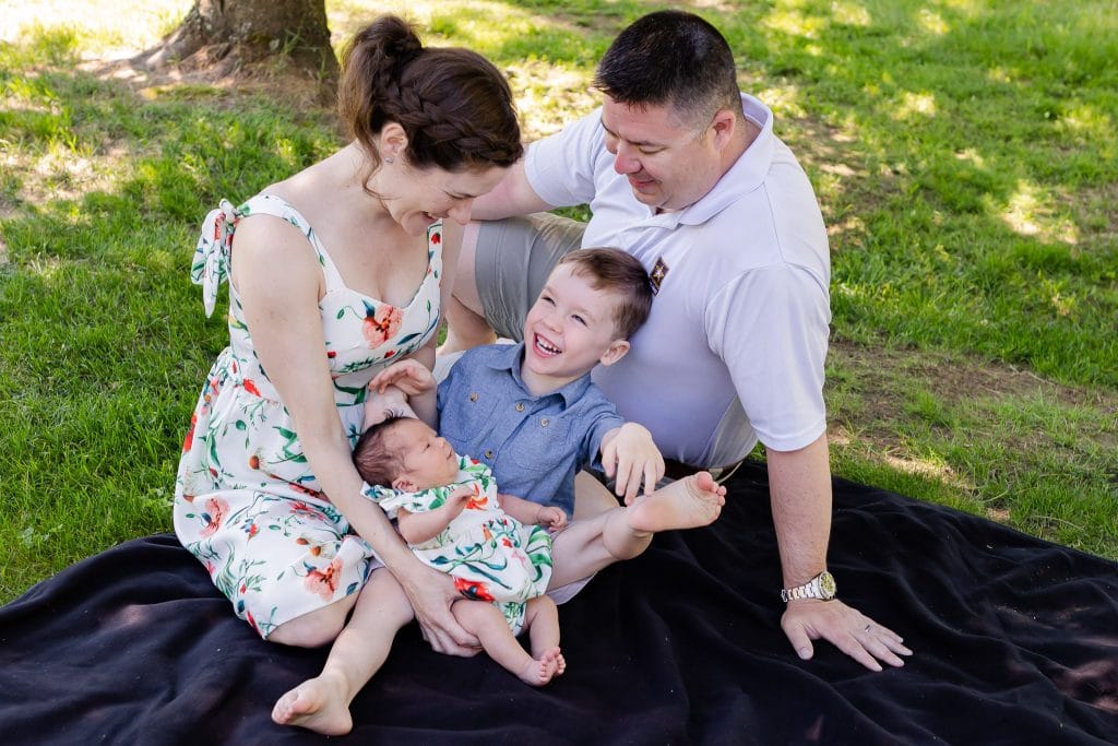 At Home Concord NH Newborn Session Family of four, big brother,